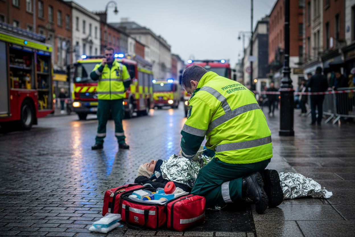 NOT LOOKING AT THE CAMERA, IN ACTION MINDING A CASUALTY